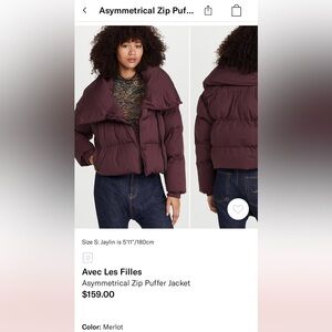 Avec Les Filles Asymmetrical Zip Puffer Jacket, Merlot, XS